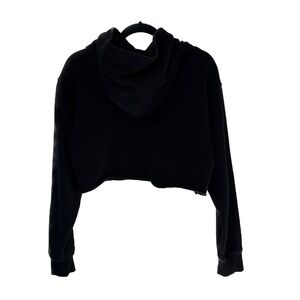 TNA Fleece Hoodie Pullover Pull on Cropped Black Size M Raw Hem